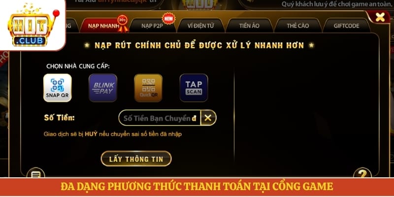 Đa dạng phương thức thanh toán tại cổng game 