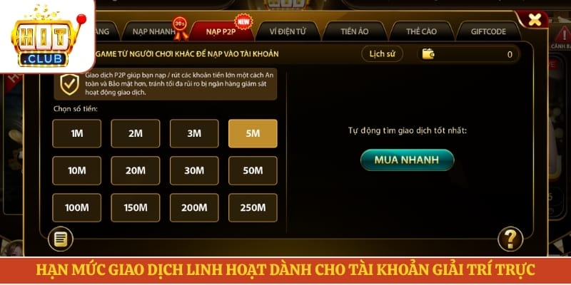 Hạn mức giao dịch linh hoạt dành cho tài khoản giải trí trực