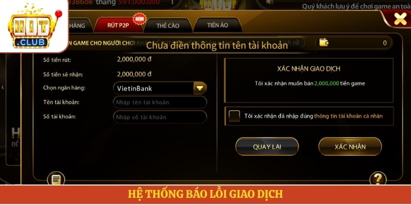 Hệ thống báo lỗi giao dịch